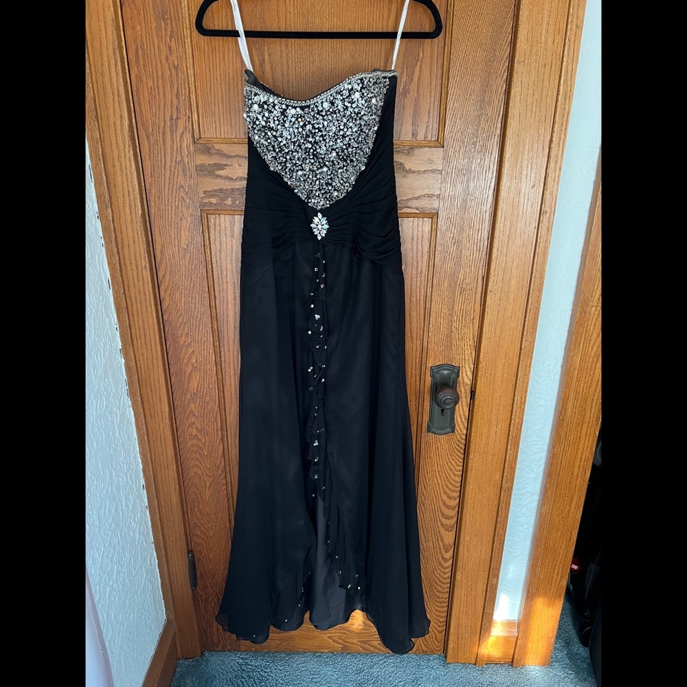 Black Beaded Tiffany Designs Formal Gown